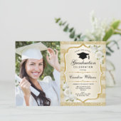 Invitation Graduation avec photo - Gold (Debout devant)