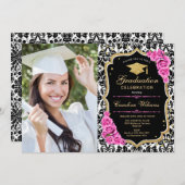 Invitation Graduation avec photo - Gold Black Rose (Devant / Derrière)