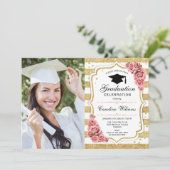 Invitation Graduation avec photo - Gold Blush Rose (Debout devant)
