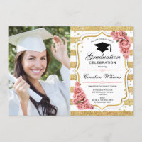 Graduation avec photo - Gold Blush Rose
