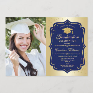 Invitation Graduation avec photo - Gold Navy
