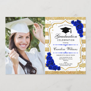 Invitation Graduation avec photo - Gold Royal Blue