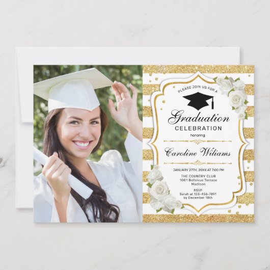 Invitation Graduation avec photo - Gold White (Devant)