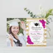 Invitation Graduation avec photo - Gold White Rose (Debout devant)