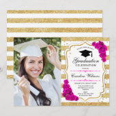 Invitation Graduation avec photo - Gold White Rose (Devant / Derrière)