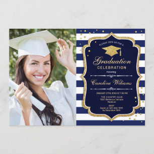 Invitation Graduation avec photo - Marine White Gold
