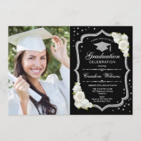 Graduation avec photo - Noir Argent Blanc