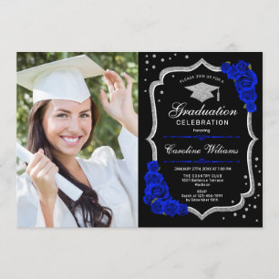 Invitation Graduation avec photo - Royal Blue Silver