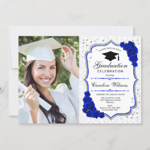 Invitation Graduation avec photo - Royal Blue White