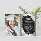 Invitation Graduation avec photo - Silver Black White (Debout devant)