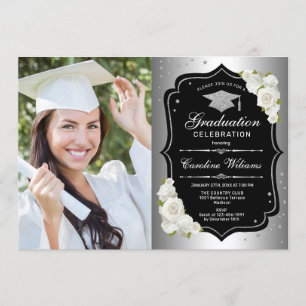 Invitation Graduation avec photo - Silver Black White