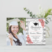 Invitation Graduation Avec Photo - Silver Blush Rose (Debout devant)