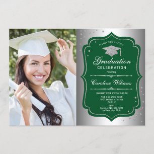 Invitation Graduation avec photo - Silver Green