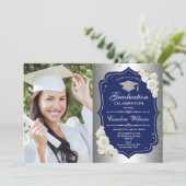 Invitation Graduation avec photo - Silver Navy (Debout devant)