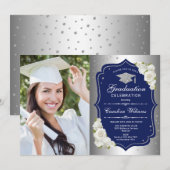 Invitation Graduation avec photo - Silver Navy (Devant / Derrière)
