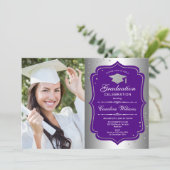Invitation Graduation avec photo - Silver Purple (Debout devant)
