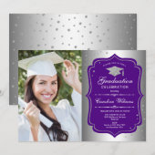 Invitation Graduation avec photo - Silver Purple (Devant / Derrière)