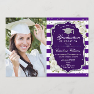 Invitation Graduation avec photo - Silver Purple White