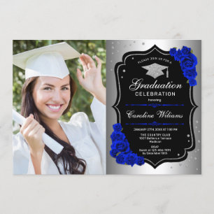 Invitation Graduation avec photo - Silver Royal Blue