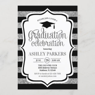 Invitation Graduation - Bandes d'argent noir