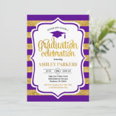 Invitation Graduation - Bandes d'or violet (Debout devant)