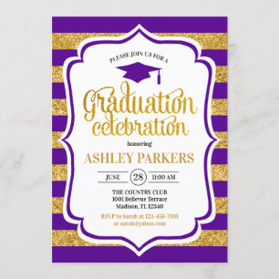Invitation Graduation - Bandes d'or violet