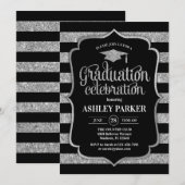 Invitation Graduation - Bandes noires argentées (Devant / Derrière)