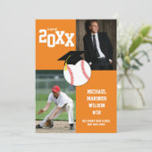 Invitation Graduation Baseball Sport Orange Photo (Debout devant)