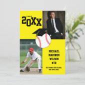 Invitation Graduation Baseball Sport Photo Jaune (Debout devant)