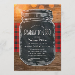 Invitation Graduation BBQ Party Rustic Chalkboard Mason Jar