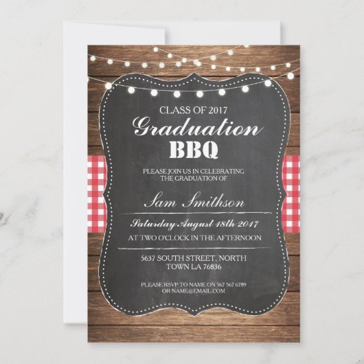 Invitation Graduation BBQ Rustic Chalk Wood Lumières Invitati (Devant)