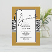 Invitation Graduation Black and Gold Damask (Debout devant)
