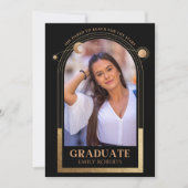 Invitation Graduation Black Gold Sun Moon Stars Grad Photo (Devant)