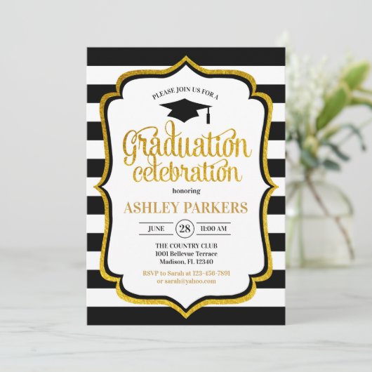 Invitation Graduation - Black Gold White (Debout devant)