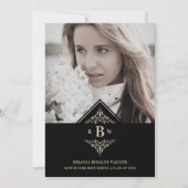 Invitation Graduation Black Golden Chic Lace Romantic Photo (Devant)