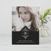Invitation Graduation Black Golden Chic Lace Romantic Photo (Debout devant)