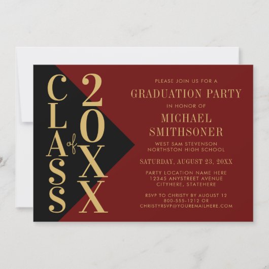 Invitation Graduation Black Red Modern Editable Color (Devant)