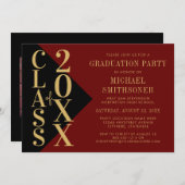 Invitation Graduation Black Red Modern Editable Color (Devant / Derrière)
