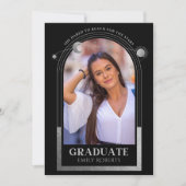 Invitation Graduation Black Silver Sun Moon Stars Grad Photo (Devant)