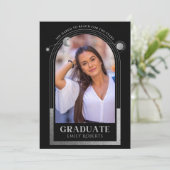 Invitation Graduation Black Silver Sun Moon Stars Grad Photo (Debout devant)