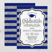 Invitation Graduation - Bleu bleu marine en argent (Devant / Derrière)