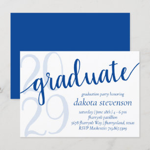 Invitation Graduation bleu simple Cerulean royal avec année