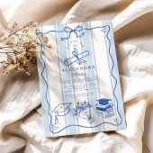 Invitation Graduation Bleue Tirée À La Main Rétro