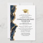 Invitation Graduation Blue Gold Agate Graduation (Devant)
