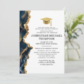 Invitation Graduation Blue Gold Agate Graduation (Debout devant)