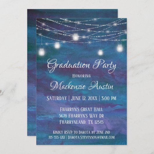 Invitation Graduation Blue-Ombre | Violet violet turquoise (Devant / Derrière)