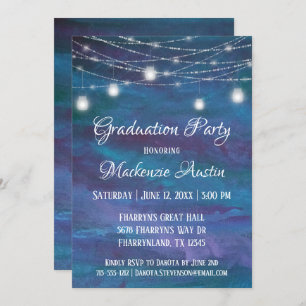 Invitation Graduation Blue-Ombre Violet violet turquoise