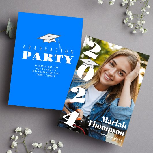 Invitation Graduation Blue Typographie Classe Photo De 2023