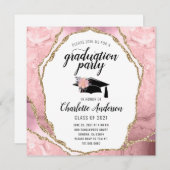 Invitation Graduation Blush Rose Agate Gold Parties scintilla (Devant / Derrière)