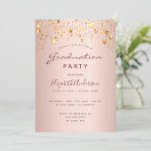 Invitation Graduation blush rose or rose étoiles 2025 (Debout devant)